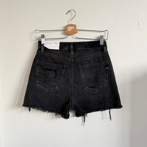American Eagle High Rise 90s Boyfriend Distressed Black Denim Shorts Size 0 NWT